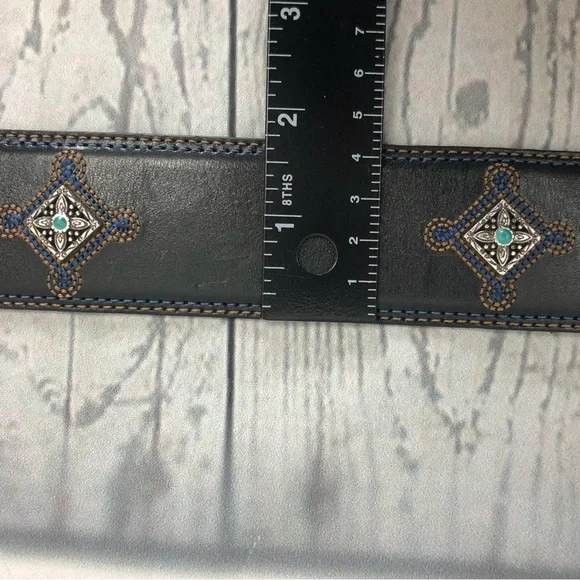 Brighton Black Embellished Embroidered Leather Belt Silver Buckle Medium… - Picture 11 of 15
